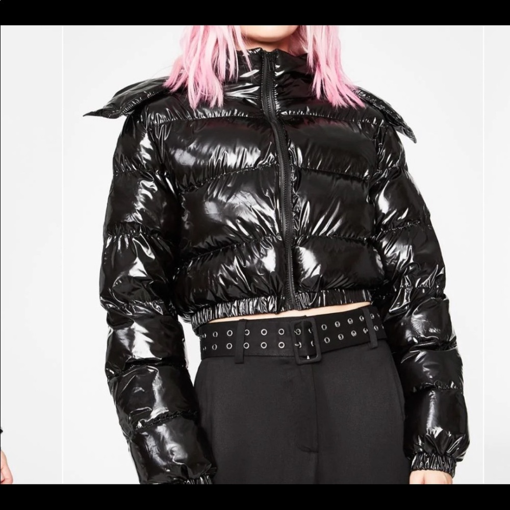 ADIKA leather puffer cropped size small black cropped puffer leather